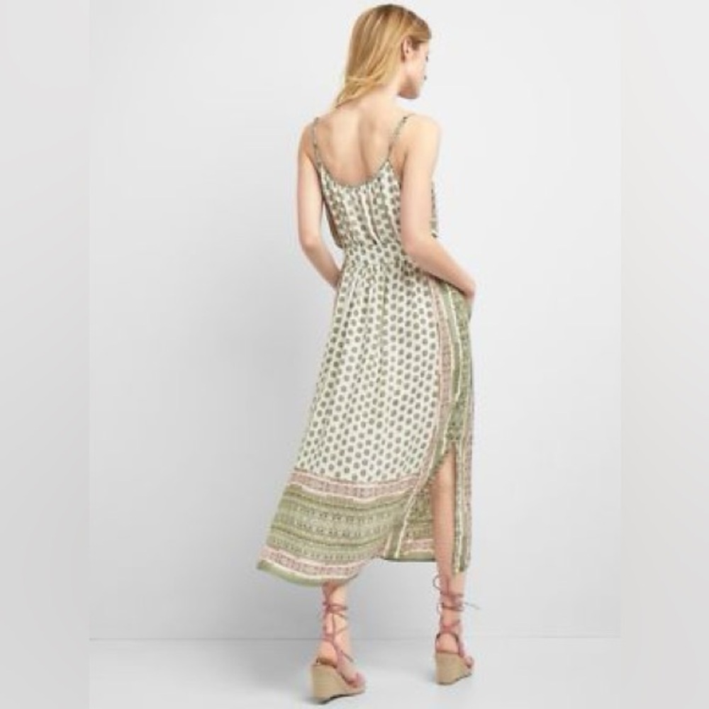 GAP Light Green Printed Spaghetti-Strap Maxi Dres… - image 1